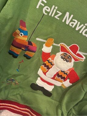 Feliz Navidad Piñata Santa Appliqué Sweater